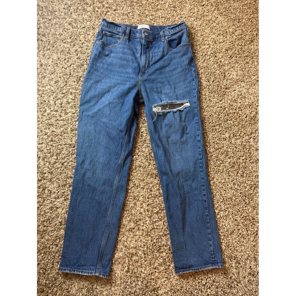 Abercrombie & Fitch The 90s Straight Ultra High Rise Distressed Jeans Blue 32 14